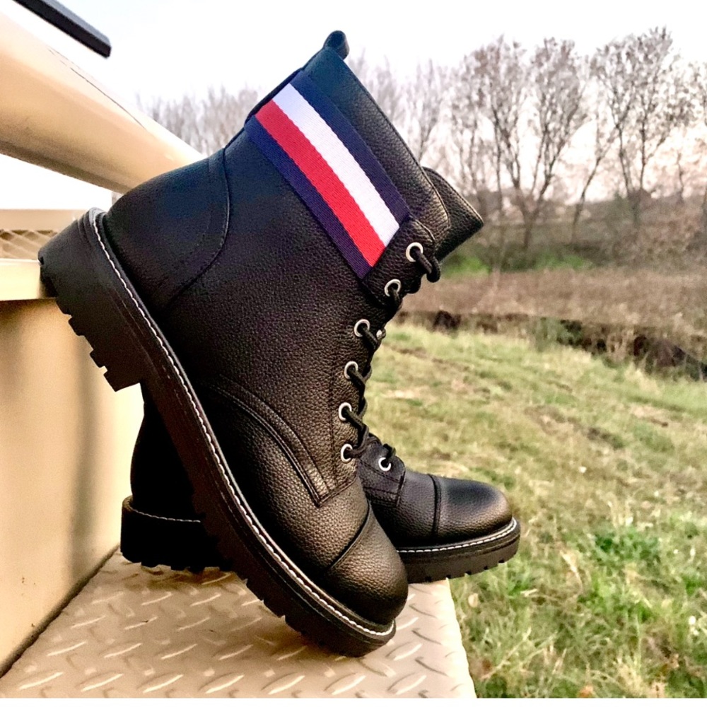 NWT Tommy Hilfiger Black Lavo 2 Moto Combat Boots - Picture 2 of 14